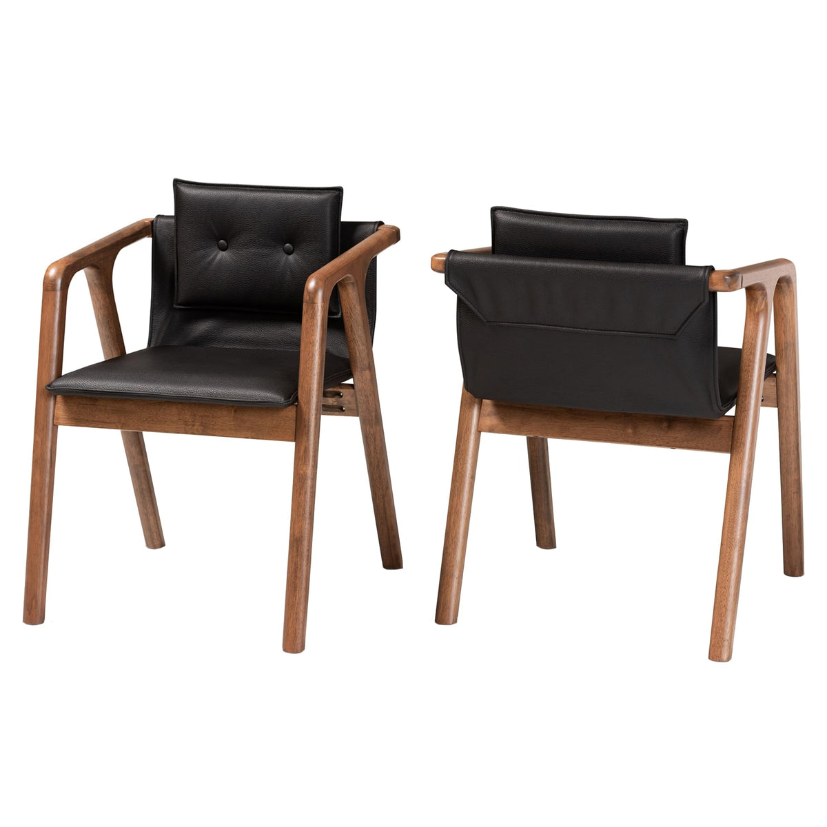 Baxton Studio Marcena Mid-Century Modern Black Imitation Leather Upholstered and Walnut Brown Finished Wood 2-Piece Dining Chair Set