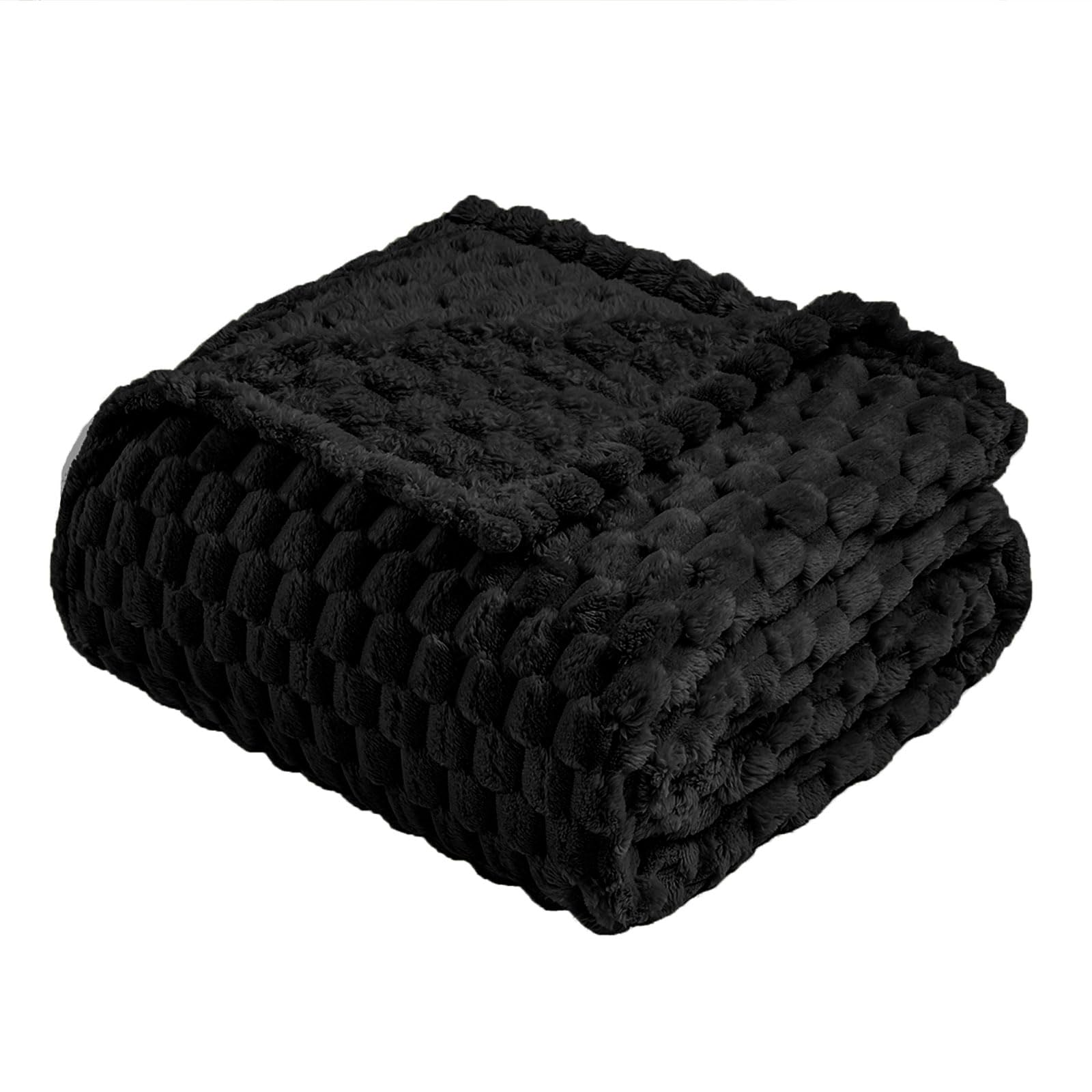 Vessia Flannel Fleece Throw Blanket(50X70 Inch), 3D Jacquard Black Fuzzy And Warm Blanket For Couch,Sofa,Bed,Chair, 300Gsm Super