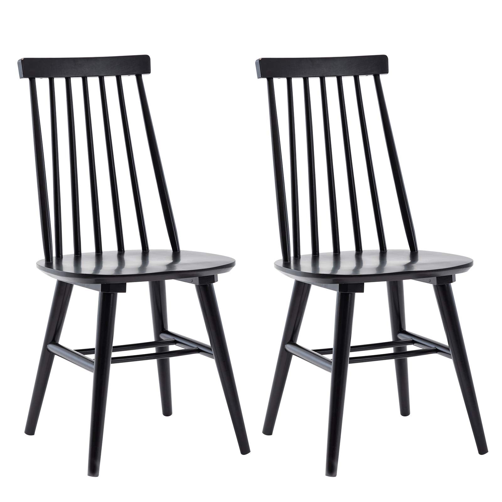 Duhome Dining Chairs Set Of 2, Wood Dining Room Chairs Slat Back Kitchen Room Chair Windsor Chairs, Black
