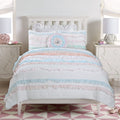 Cozy Line Home Fashions Light Pink Blue Coral White Ruffle 100% Cotton Reversible Girl Quilt Bedding Set, Reversible Coverlet Be