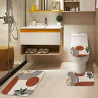 Tayney Boho Vintage Mid Century Shower Curtain Set, 4 Pcs 72x72, Abstract Geometric with Toilet Lid Cover & Non-Slip Rugs, 12 Hooks