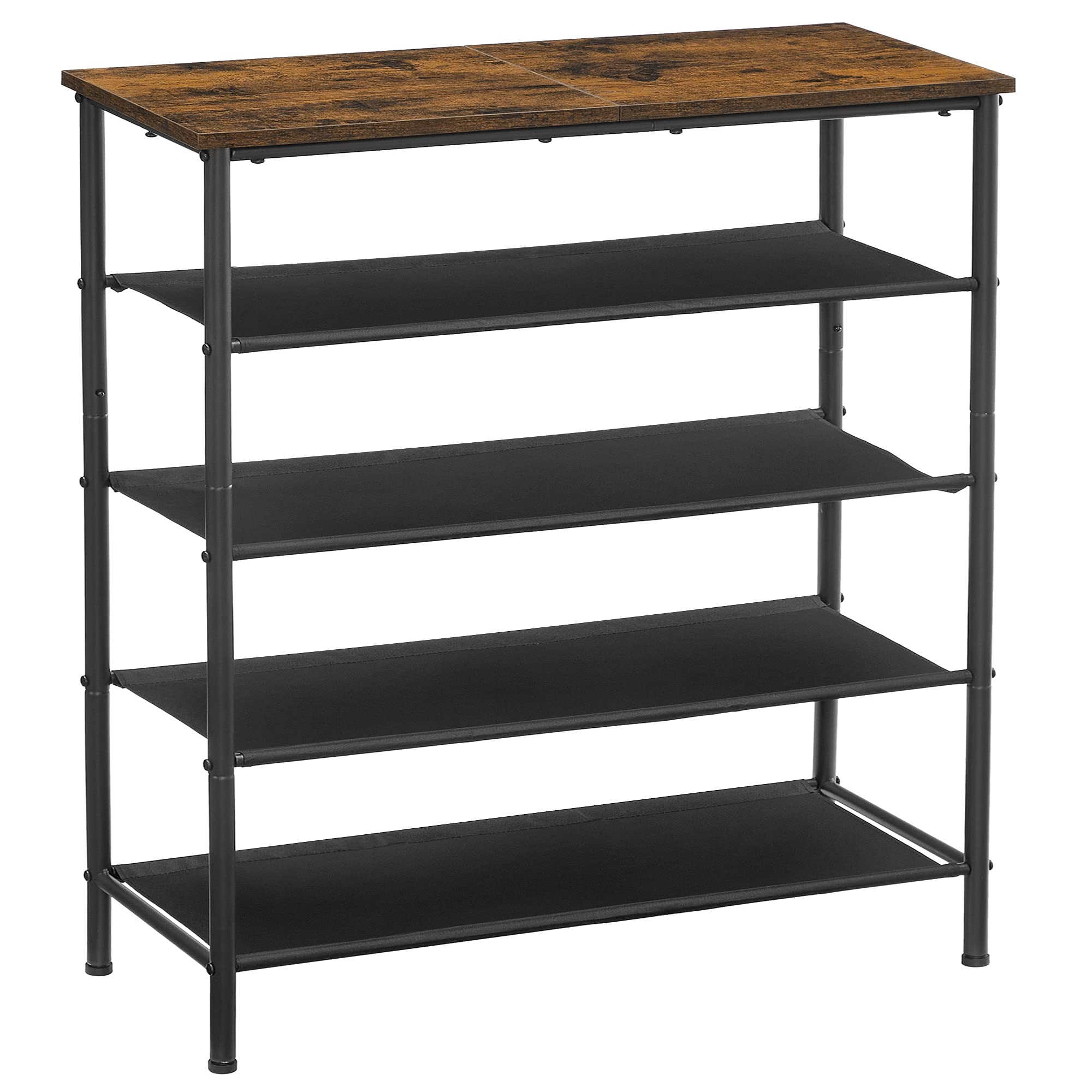 VASAGLE Shoe Rack, 5 Tier Shoe Storage Rack for 12-16 Pairs of Shoes, Shoe Organizer for Entryway, with 4 Fabric Shelves and Woo