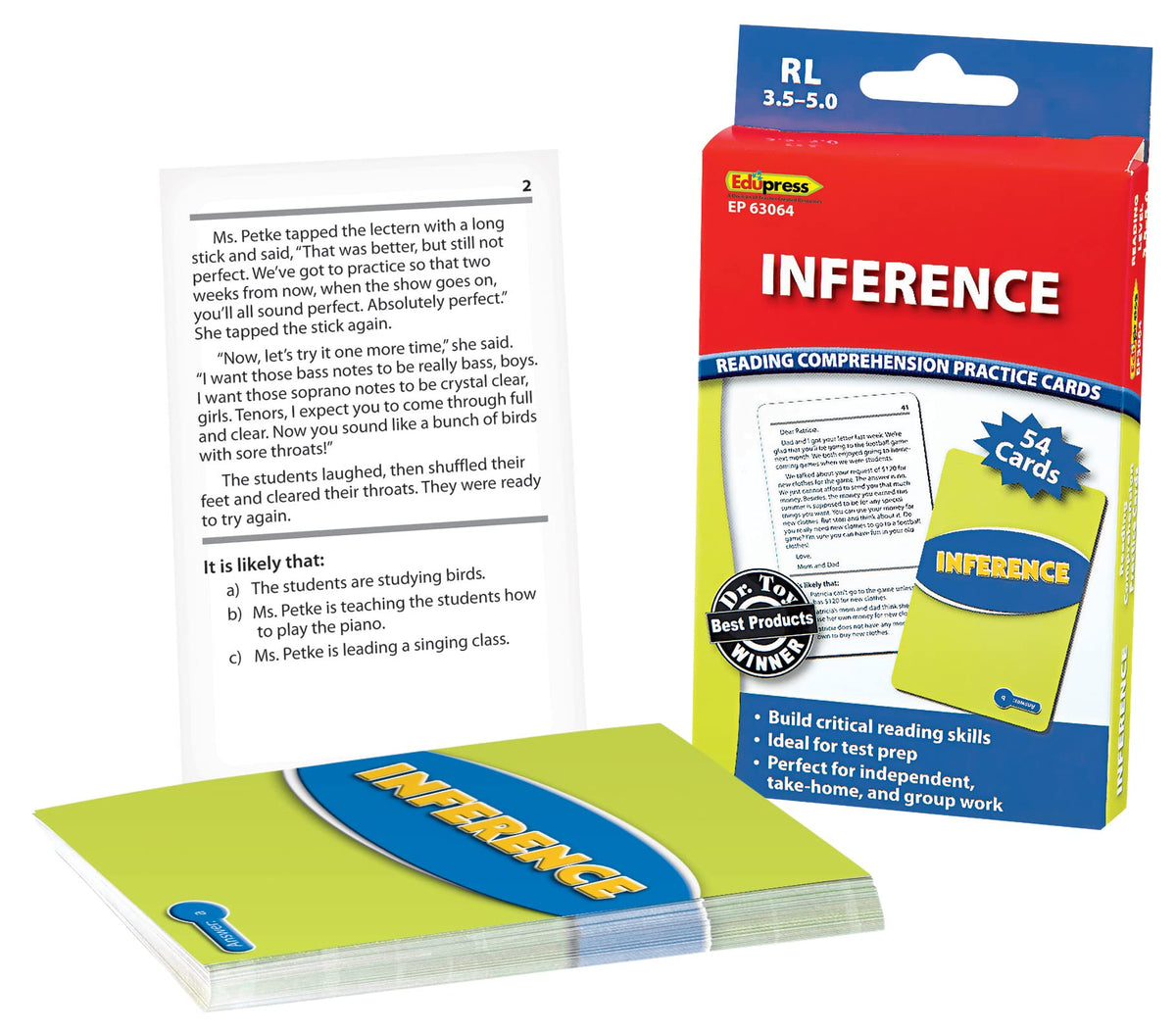 Edupress Reading Comprehension Practice Cards, Inference, Blue Level (Ep63064) Medium