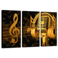 Biuteawal - Music Artistic Paintings Wall Art Gold Metal Microphone and Headset Note Picture Canvas Giclee Print Modern Home Stu