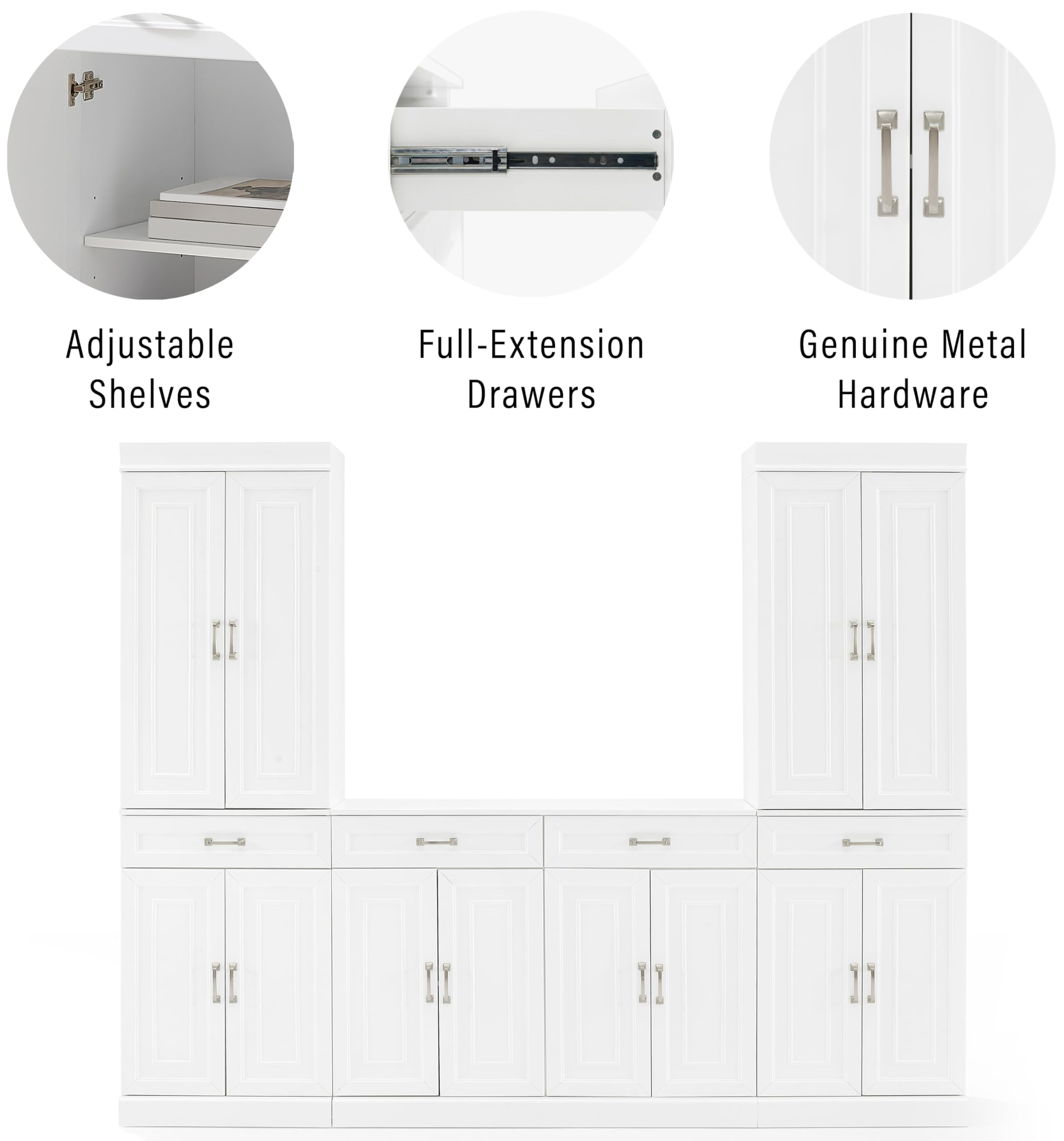 Crosley Furniture Stanton 3-Piece Traditional Sideboard Buffet Cabinet and Kitchen Storage Pantry Set, White