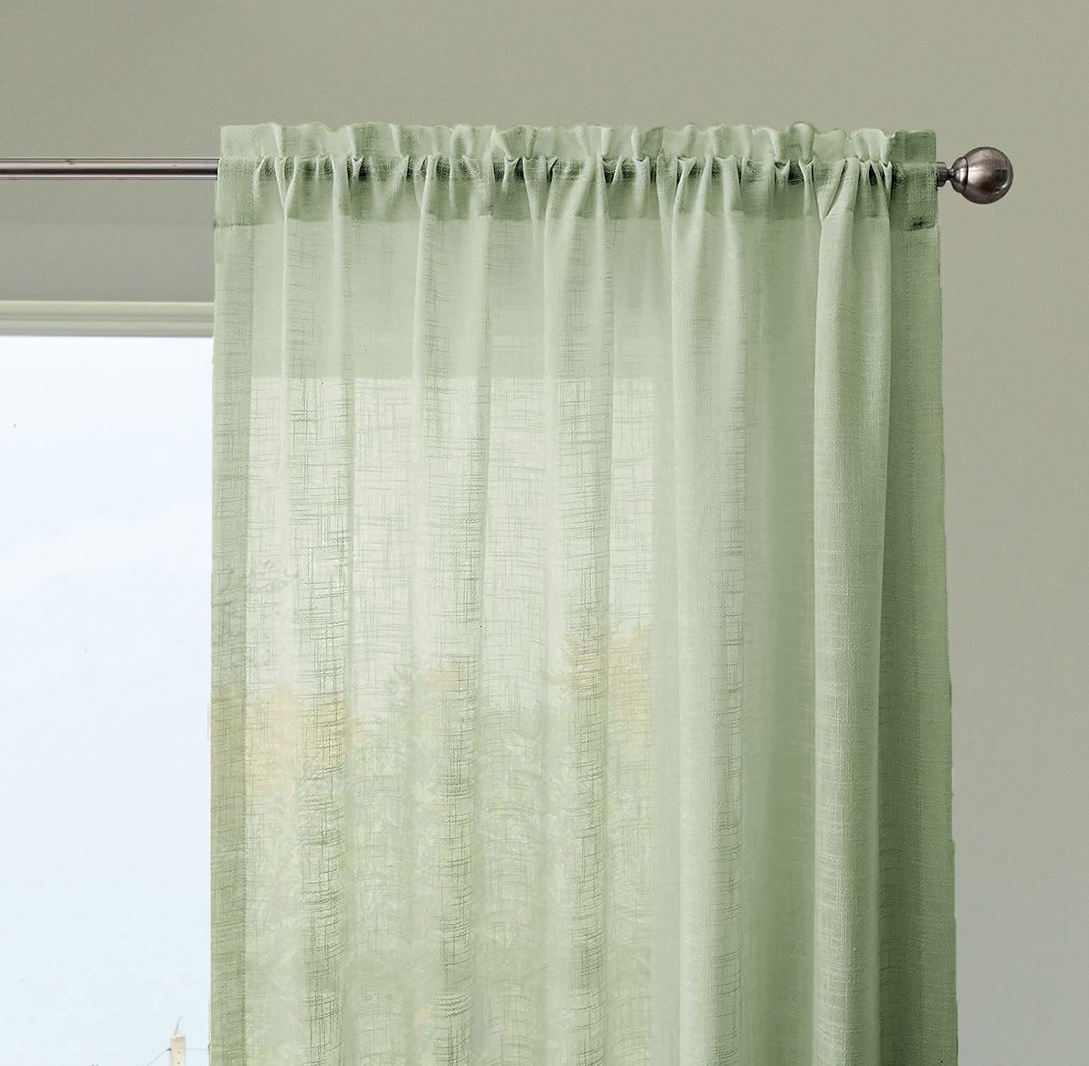 Homemonde Cotton Curtains Sheer Taxture Linen Set Of 2 Drapes With Rod Pocket For Living Room, Bedroom Decor, 7 Feet, Mint Green