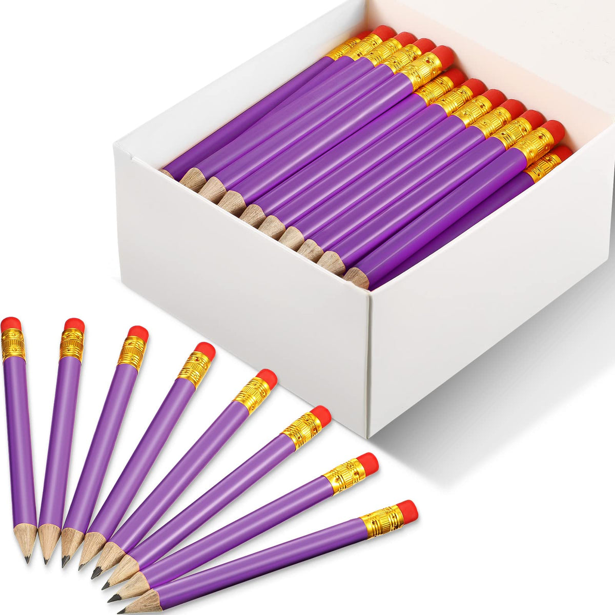 Outus 72 Pieces Golf Pencils Half Pencils With Eraser Mini Bulk Short #2 Hb Pre Sharpened For Bridal Shower Wedding Office(Purpl