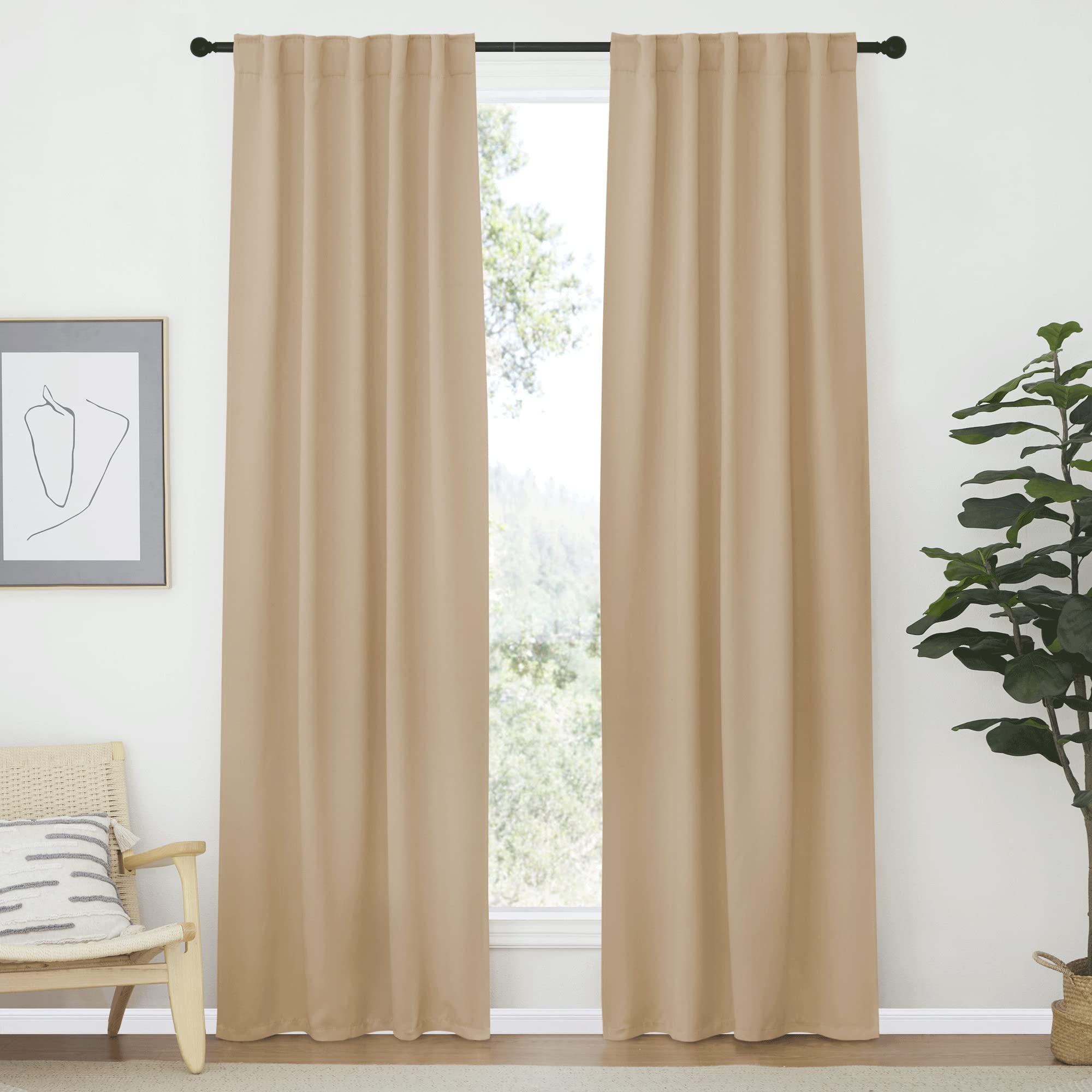 Nicetown Window Treatment Room Darkening Curtains - (Biscotti Beige Color) 42 Width X 84 Length, 1 Pair, Solid Thermal Insulated Blackout Rod Pocket & Back Tab Curtains And Drapes For Bedroom