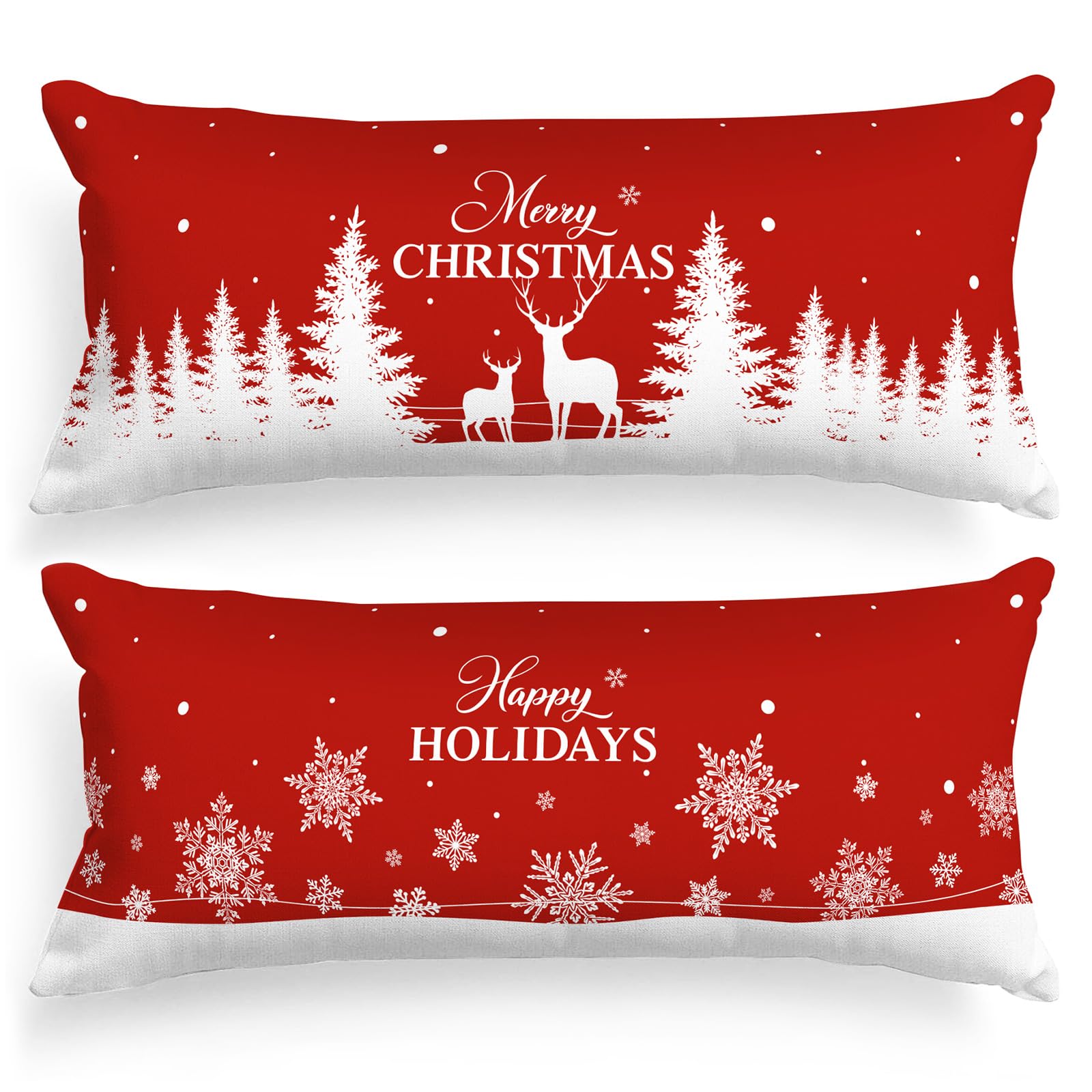Lanpn Christmas Body Pillowcase 20X54 Set Of 2, Red Christmas Tree Snowflake Pillow Cases 20 X 54 Extra Large Long Oversized Lum