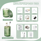 Green Glass Bathroom Accessories 4 Pcs, Green Bathroom Set, Green Soap Dispenser And Toothbrush Holder Set, Qtip Holder Set, Vin