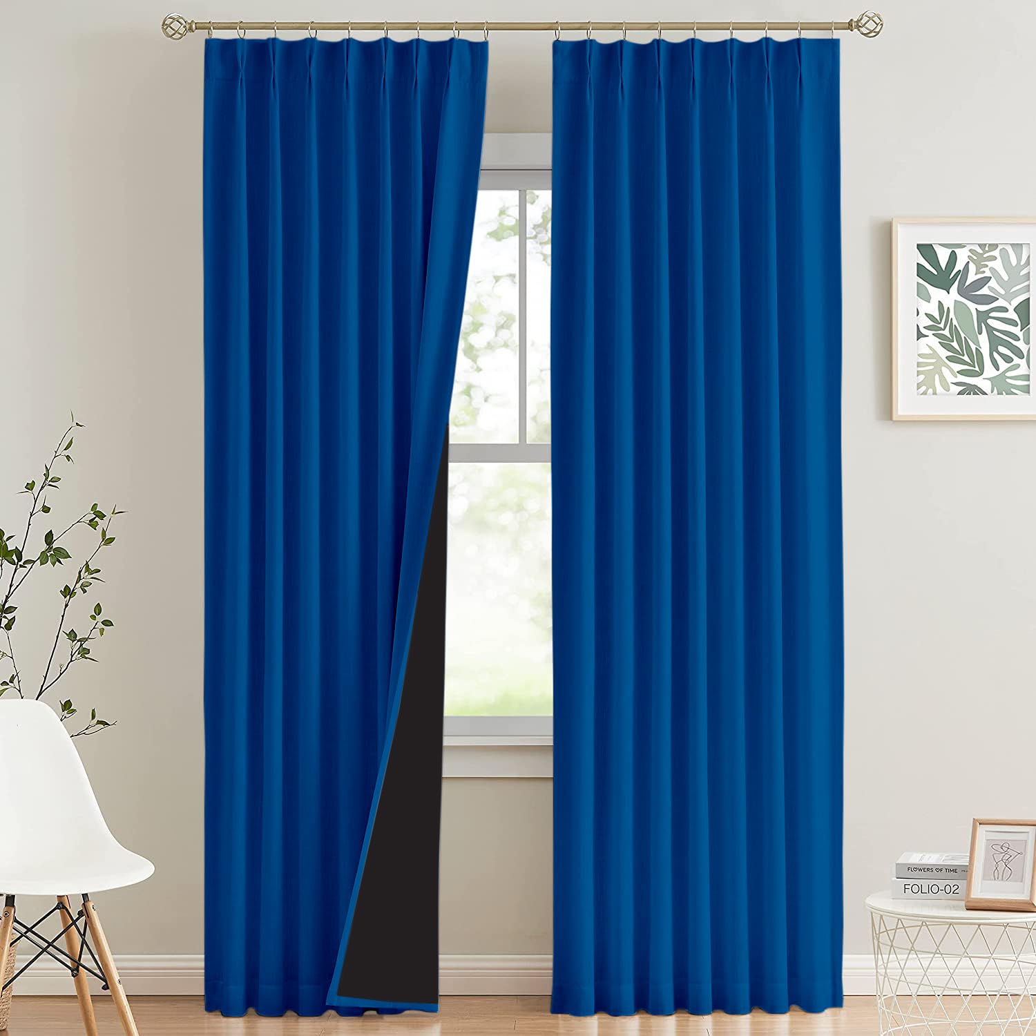 Pinch Pleated Insulated Curtains Room Darkening 100% Blackout Drapes Window Treatment For Traverse Rods Living Room, Bedroom, Pa