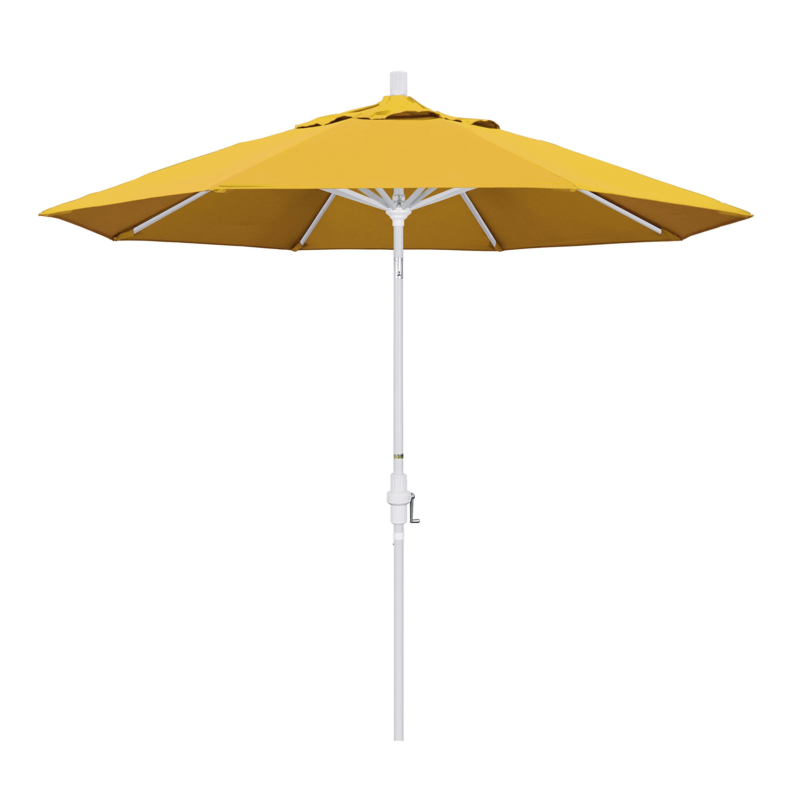 California Umbrella 9 Round Aluminum Market Umbrella, Crank Lift, Collar Tilt, White Pole, Pacifica Yellow