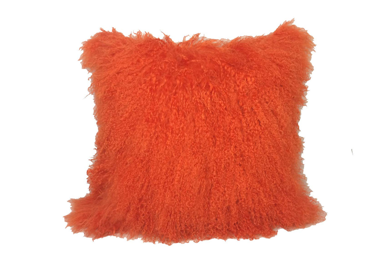 HomeRoots Genuine Tibetan Lamb Front with Microsuede Backing 24' Orange Genuine Tibetan Lamb Fur Pillow with Microsuede Backing