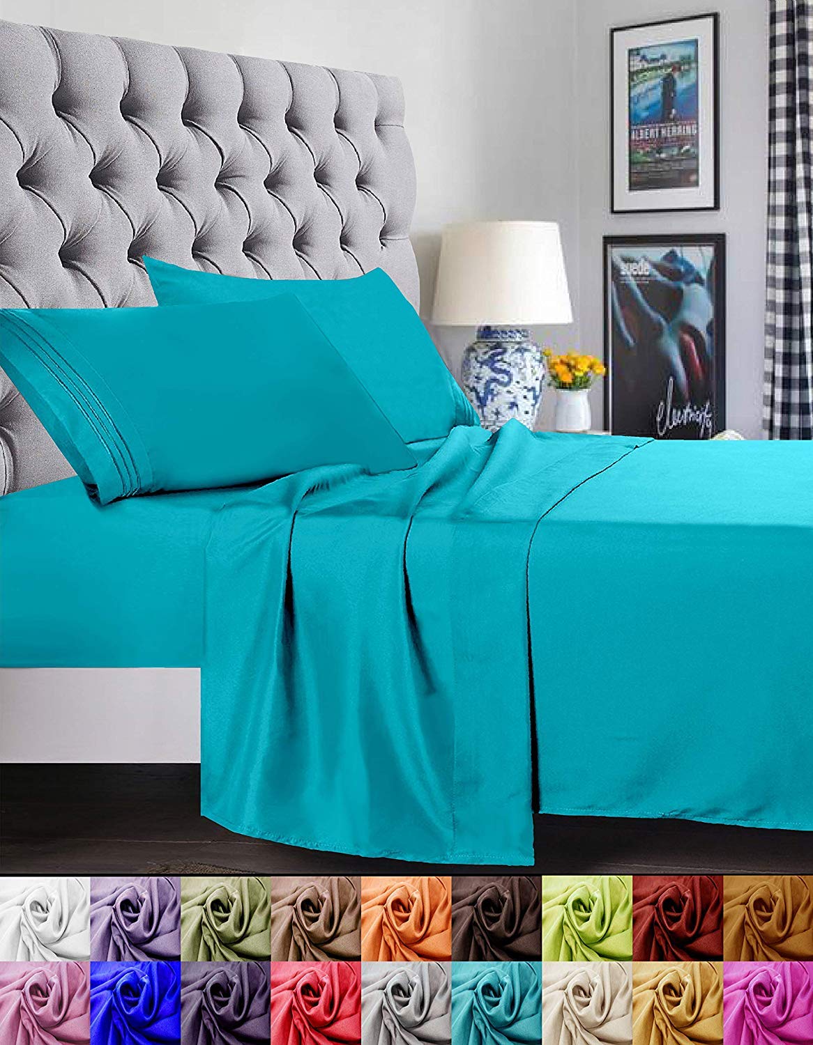 Elegant Comfort 1500 Premier Luxury Hotel Quality Super Soft Wrinkle Free And Fade Resistant 4-Piece Bed Sheet Set, Queen Turqou