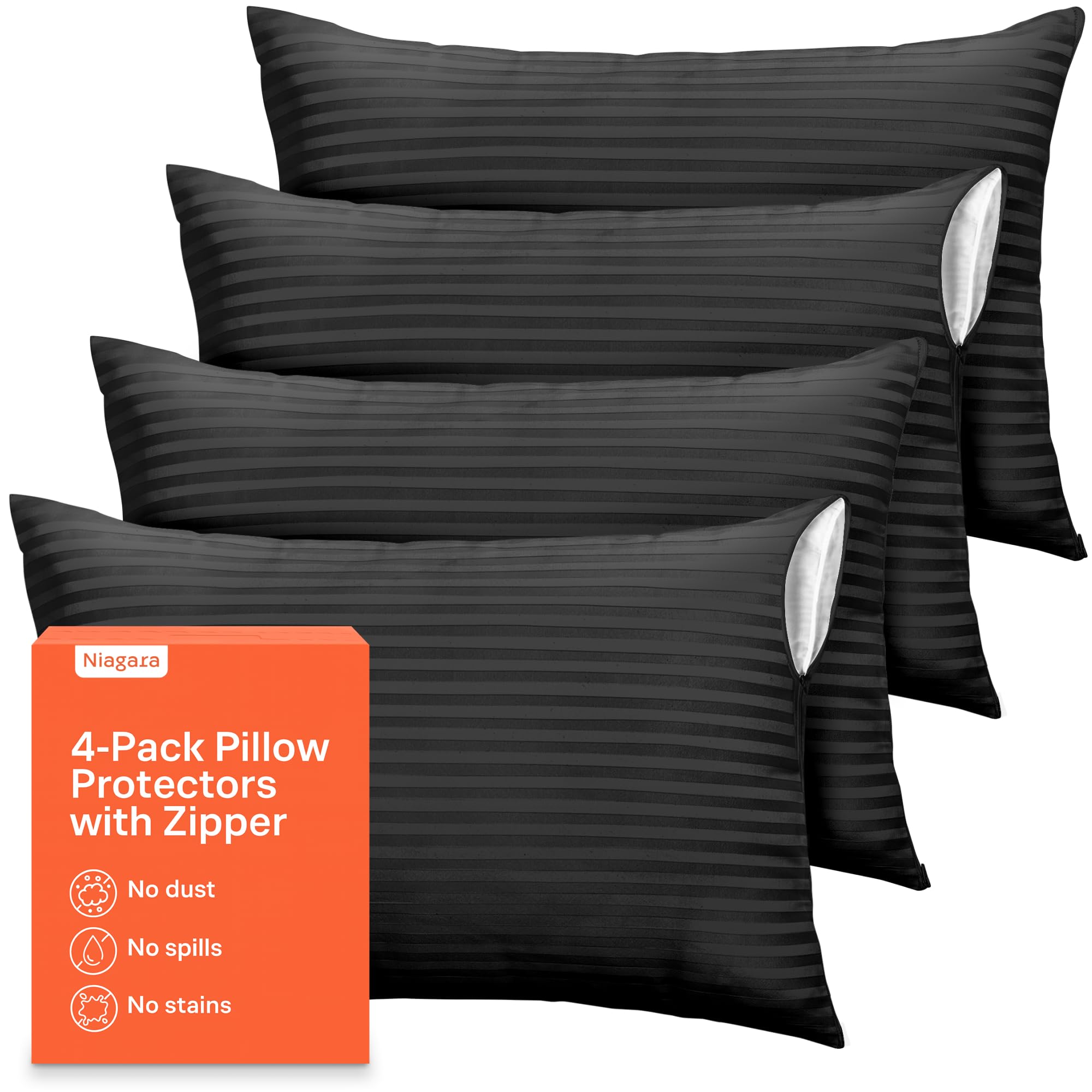 Ultra Soft Pillow Protectors with Zipper Queen Size - Set of 4 Breathable Pillow Covers - 100% Protection Against Stains, Dust &