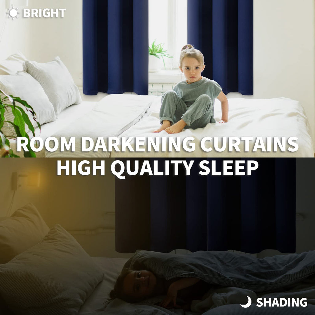 Bgment Short Blackout Curtains For Bedroom - Room Darkening Curtain Rod Pocket 45 Inch Length Thermal Insulated Window Drapes For Kitchen Bathroom Cafe, 42 X 45 Inch, 2 Panels, Navy Blue
