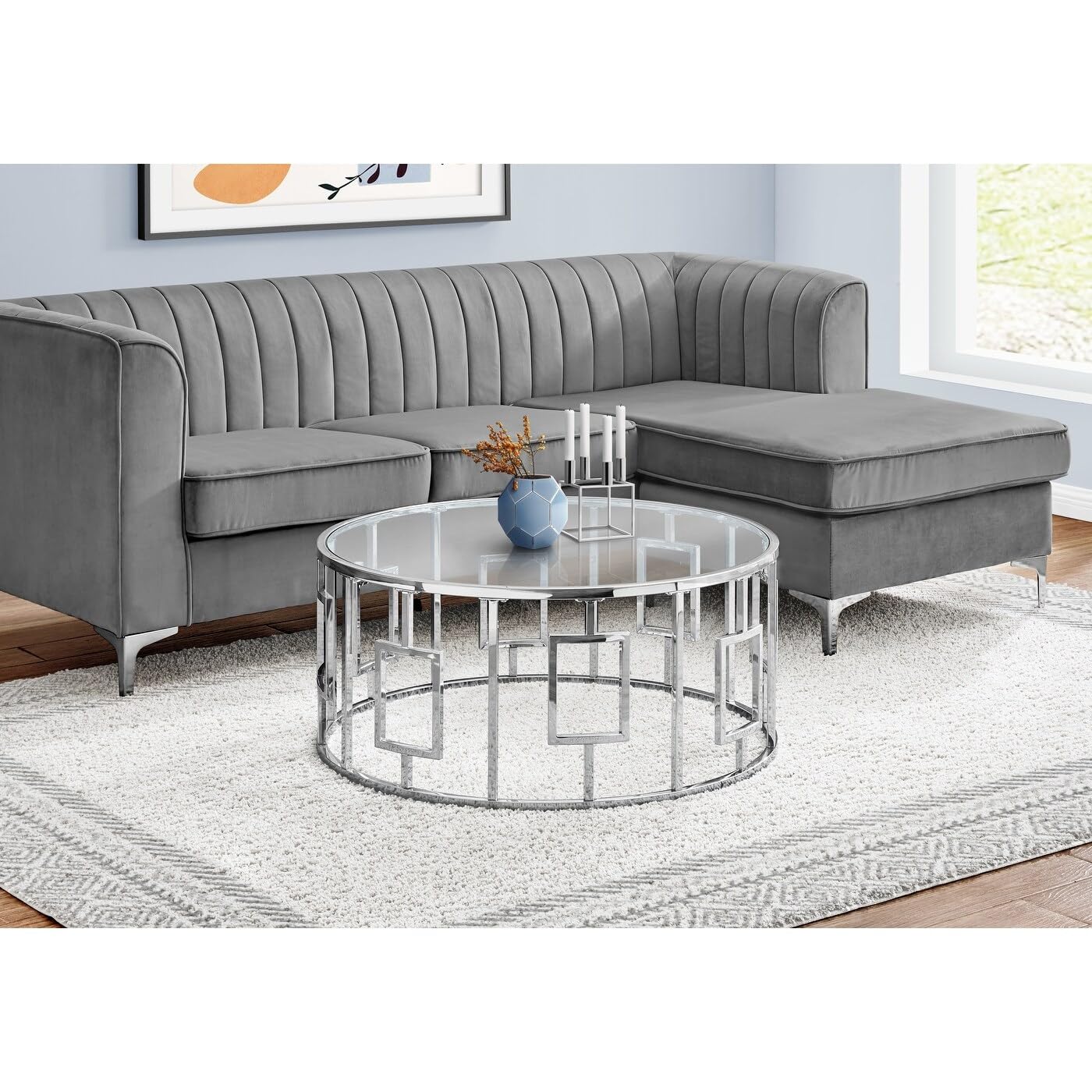 Monarch Specialties 7830 Coffee Table, Accent, Cocktail, Round, Living Room, 36&quot; Dia, Metal, Tempered Glass, Chrome, Clear, Transitional Table-36, 36&quot; L X 36&quot; W X 16.5&quot; H