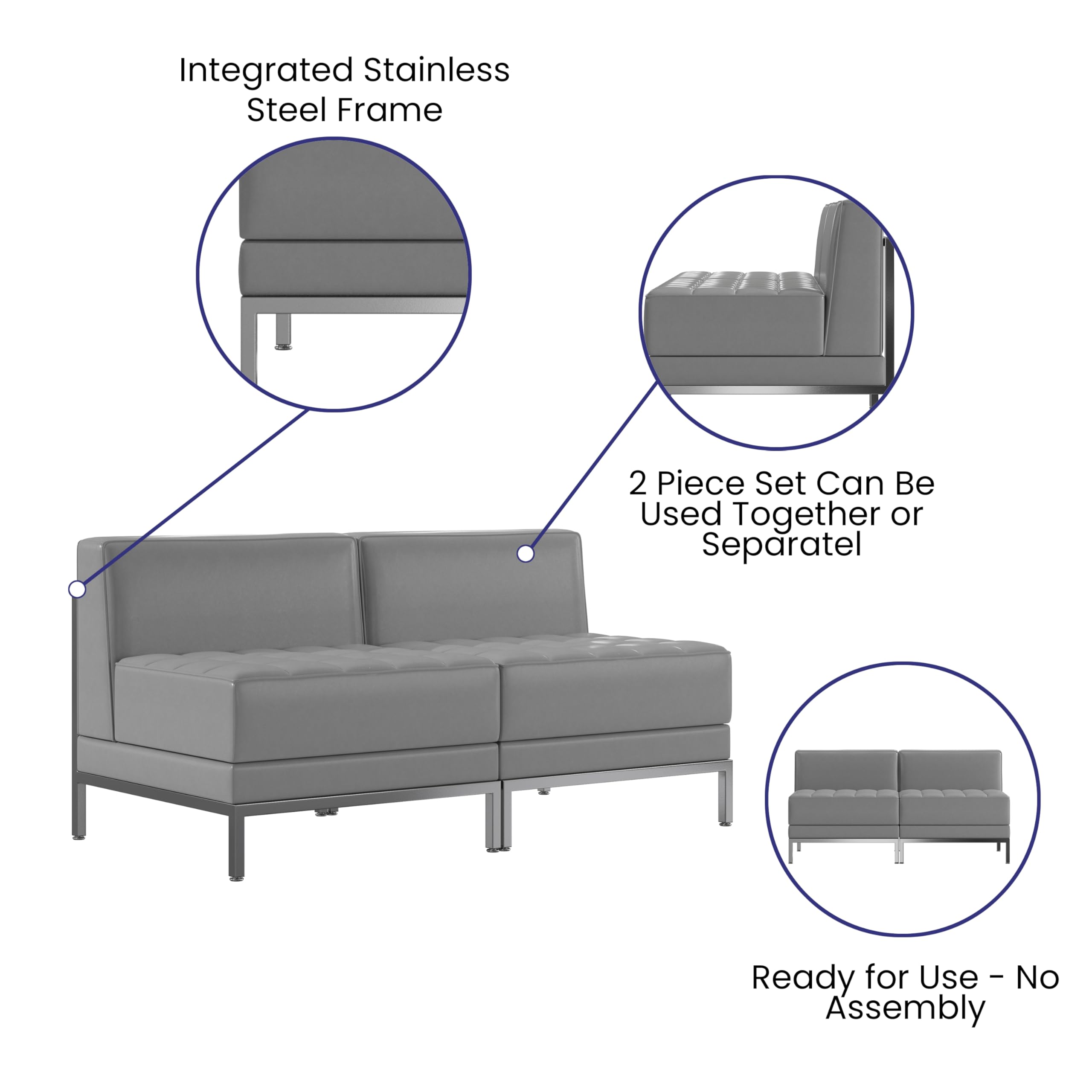 Flash Furniture HERCULES Imagination Series 2 Piece Gray LeatherSoft Waiting Room Lounge Set - Reception Bench