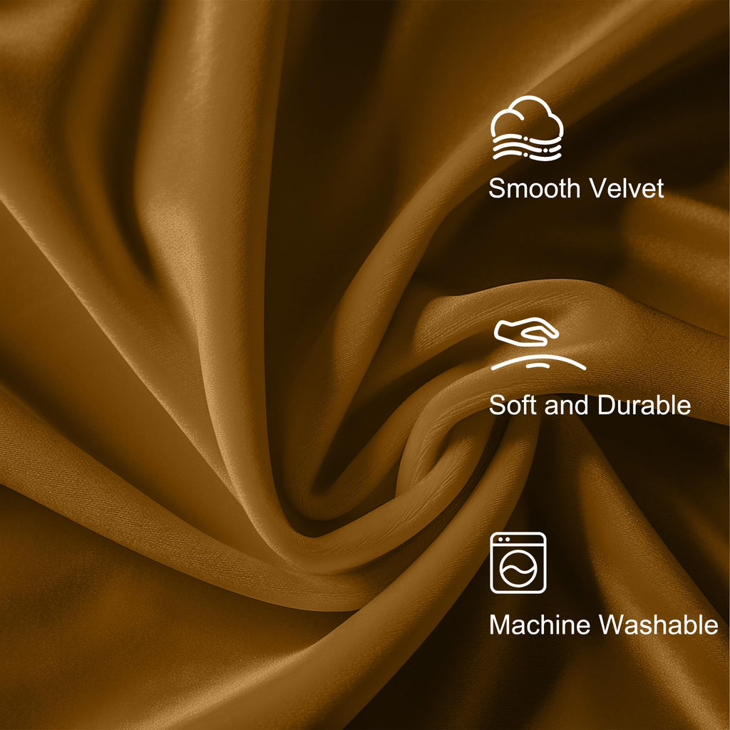 Lazzzy Velvet Curtains 84 Inch Length Glod Brown Thermal Insulated Curtains Drapes For Bedroom Living Room Darkening Rod Pocket 2 Panels, W62 X L84