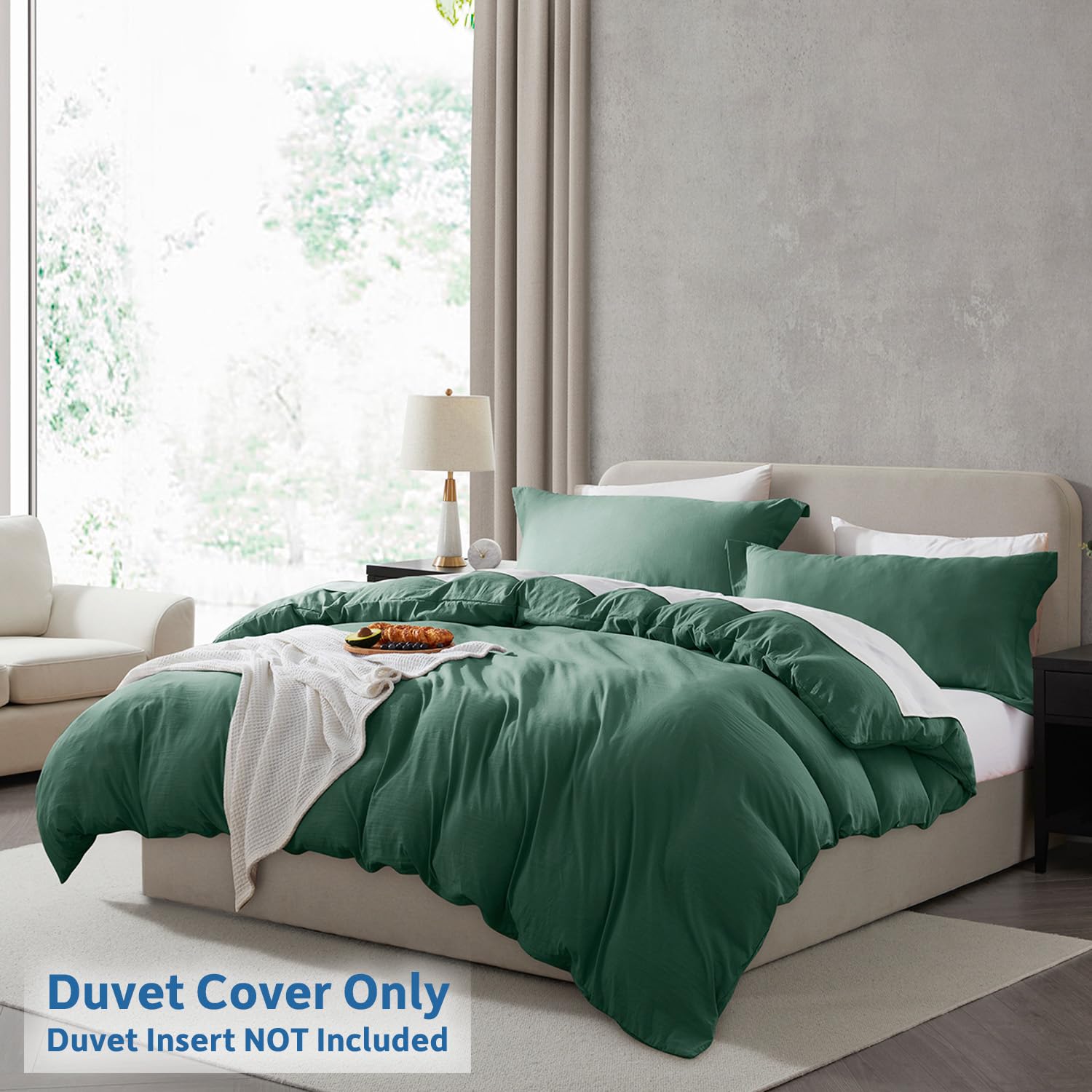 Nestl Dark Green California King Duvet Cover Sets - Soft Prewashed Cal King Duvet Cover, 3 Piece, With Zipper Closure, 1 Duvet Cover 104X98 Inches And 2 Pillow Shams - No Comforter