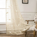 Vogol Sheer Curtains 96 Inches Long, Taupe Sheer Curtains Rod Pocket Bird Embroidered Curtains For Living Room/Bedroom, W60X L96