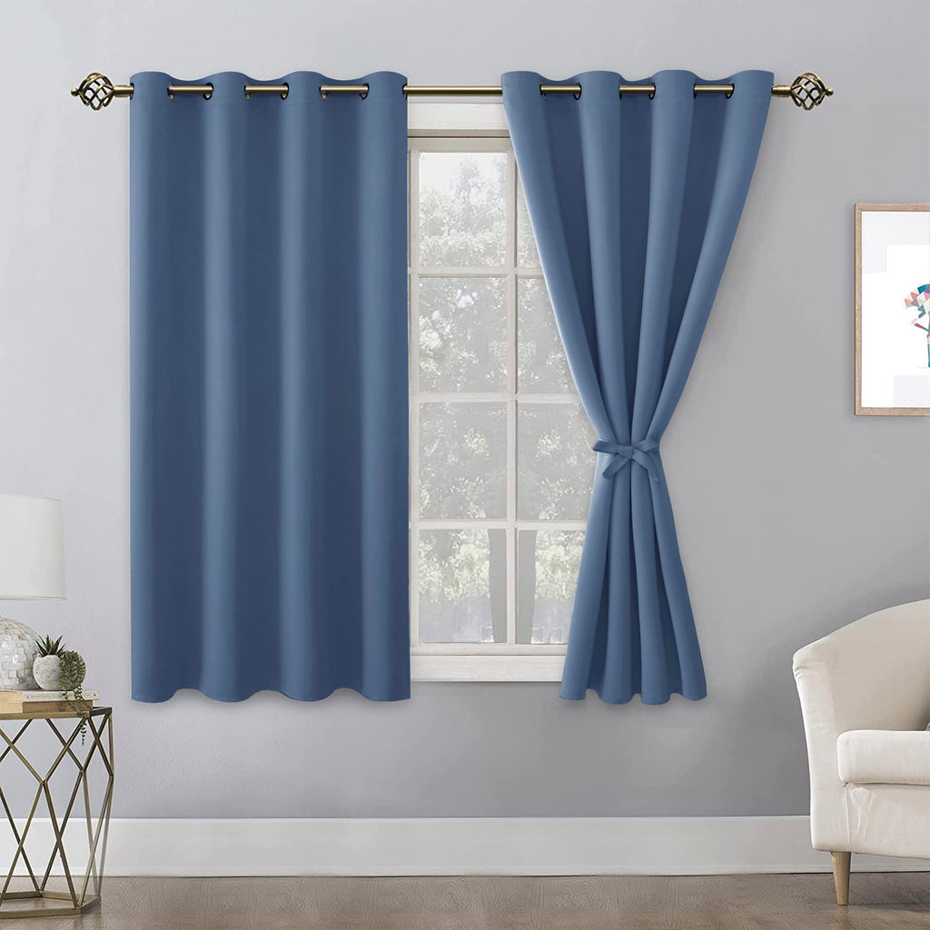 Hiasan Blackout Curtains For Bedroom - Thermal Insulated & Energy Saving Window Curtains For Living Room/Kids Room, 2 Drape Panels Sewn With Tiebacks, Blue Haze, 52 X 54 Inch