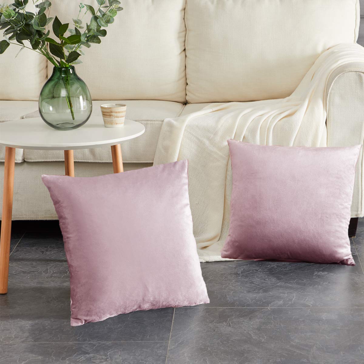 Gigizaza Decorative Couch Throw Pillow Cover,Set Of 2 20X20 Sweet Lilac Pillow Covers,Square Sofa Velvet Throw Cushions