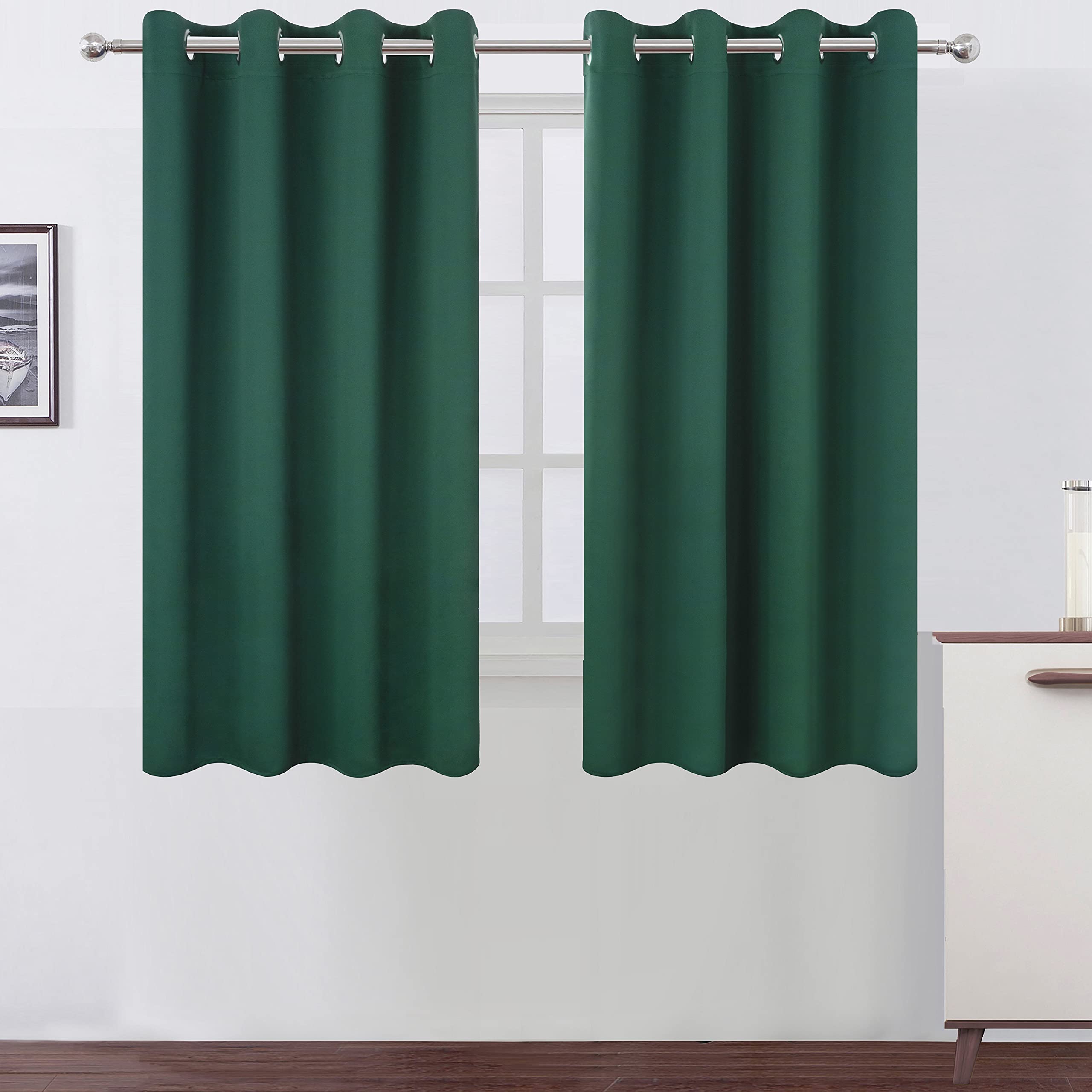 Lemomo Dark Green Bedroom Blackout Curtains/52 X 54 Inch Long/Set Of 2 Curtain Panels/Thermal Insulated Room Darkening Curtains