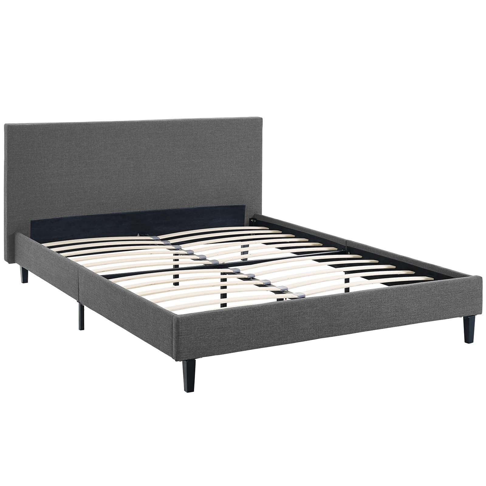 Modway Anya Upholstered Gray Full Platform Bed With Wood Slat Support