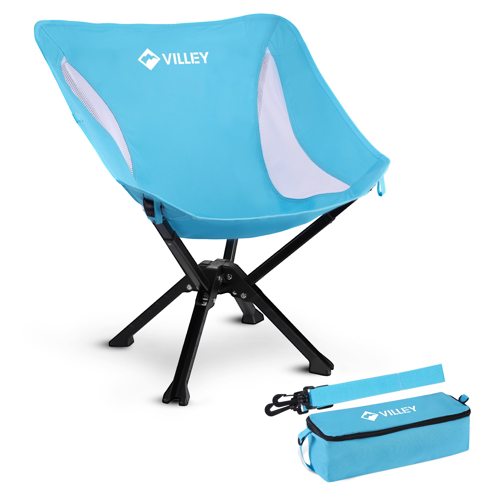 VILLEY Portable Folding Chair Lightweight Camping Chair No Assembly Needed, Quick Setup for Beach, Hiking, Supports 330 LBS, Blu