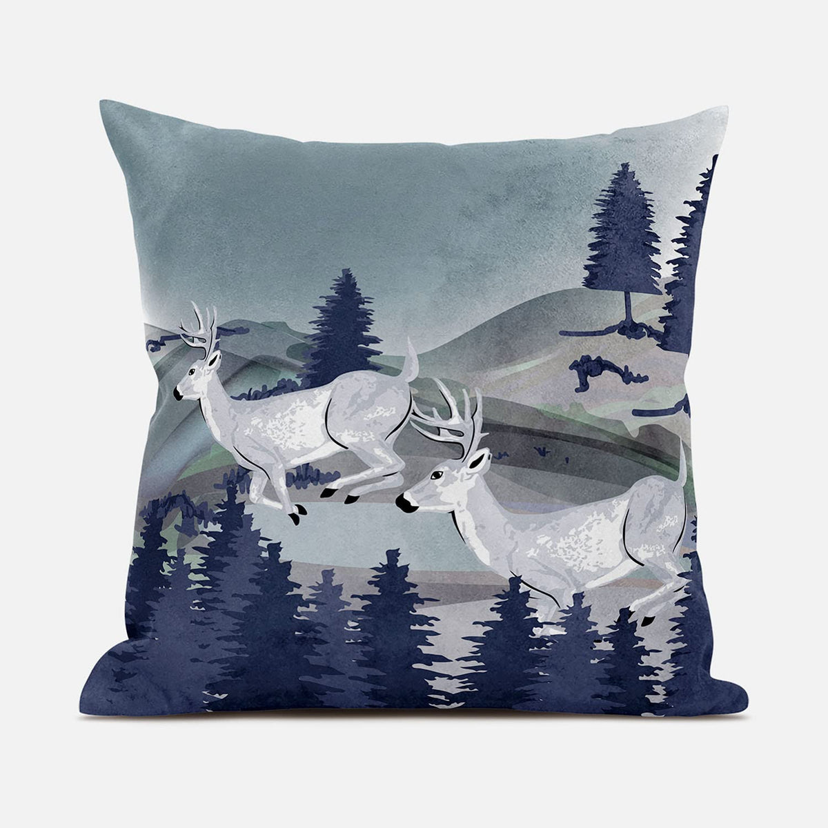 HomeRoots 26x26 Gray Blue Deer Blown Seam Broadcloth Animal Print Throw Pillow