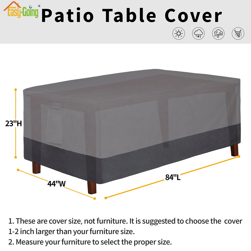 Easy-Going 600D Heavy Duty Rectangular Table Cover Uv Resistant And Waterproof Outdoor Lawn Patio Furniture Cover (84' Lx44 Wx23 H, Gray/Dark Gray)