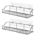 KESOL Adhesive Shower Caddy Shower Shelf Basket with Hooks, 304 Stainless Steel, 2 Pack (Silver)