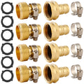4 Set Brass Garden Hose Repair Connector Kit With Clamps, Fit For 5/8' Garden Hose Fitting,5/8' Barb X 3/4' Ght Garden Hose A