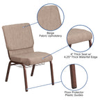 Flash Furniture Hercules Series 18.5''W Church Chair In Beige Fabric With Book Rack - Copper Vein Frame