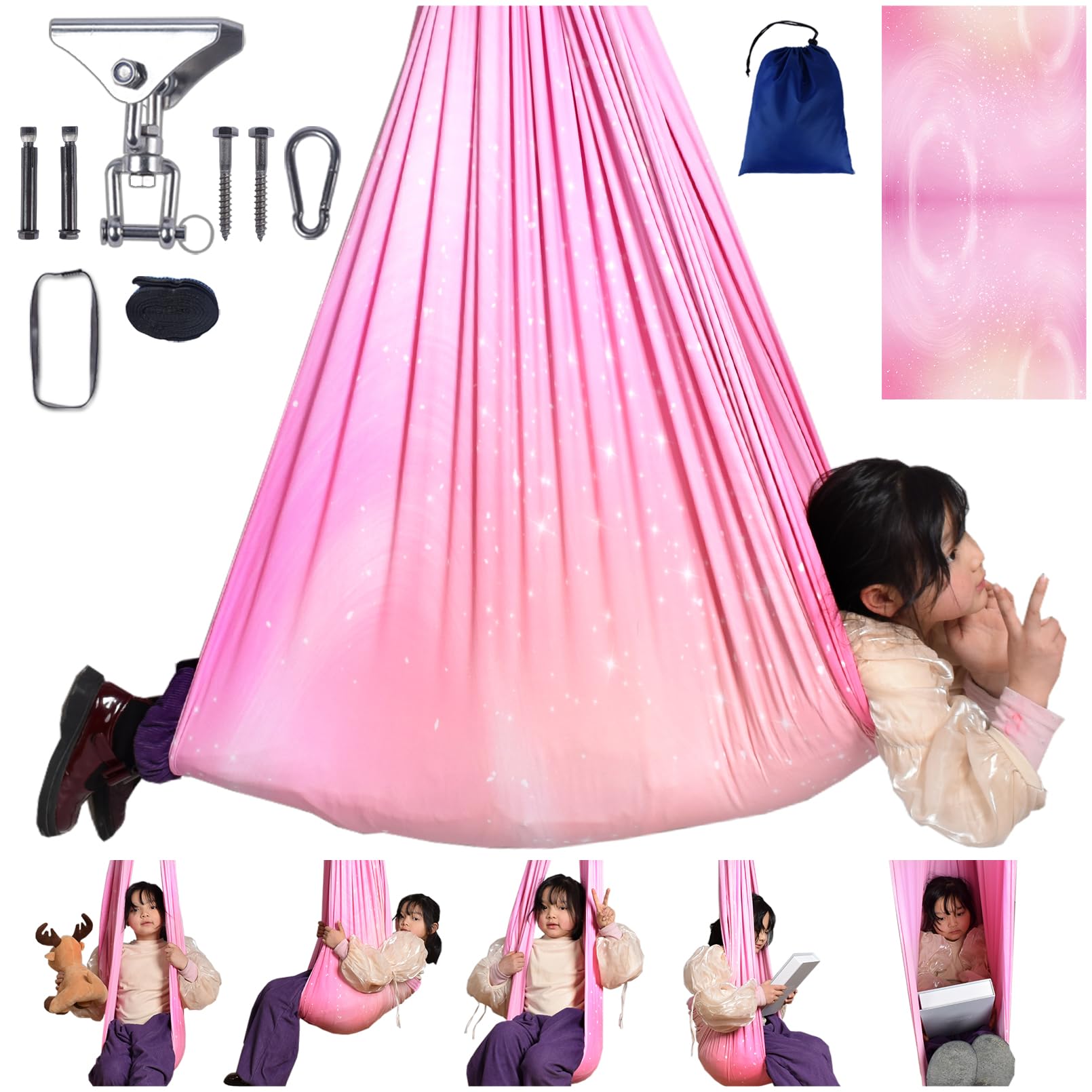 Wubotiyu Sensory Swing For Kids Indoor & Outdoor Double Layer Therapy Cuddle Hammock Chair With 360 Swivel Hanger Kit Adjustable