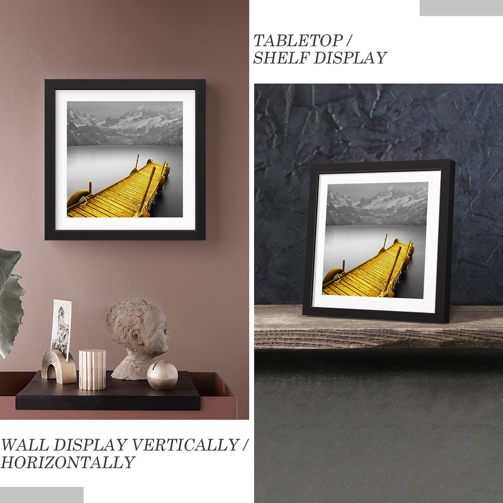 12X12 Picture Frames Black Made Of Solid Wood Display Pictures 10X10 Or 8X8 With Mat Or 12X12 Without Mat - Each 12X12 Inch Squa