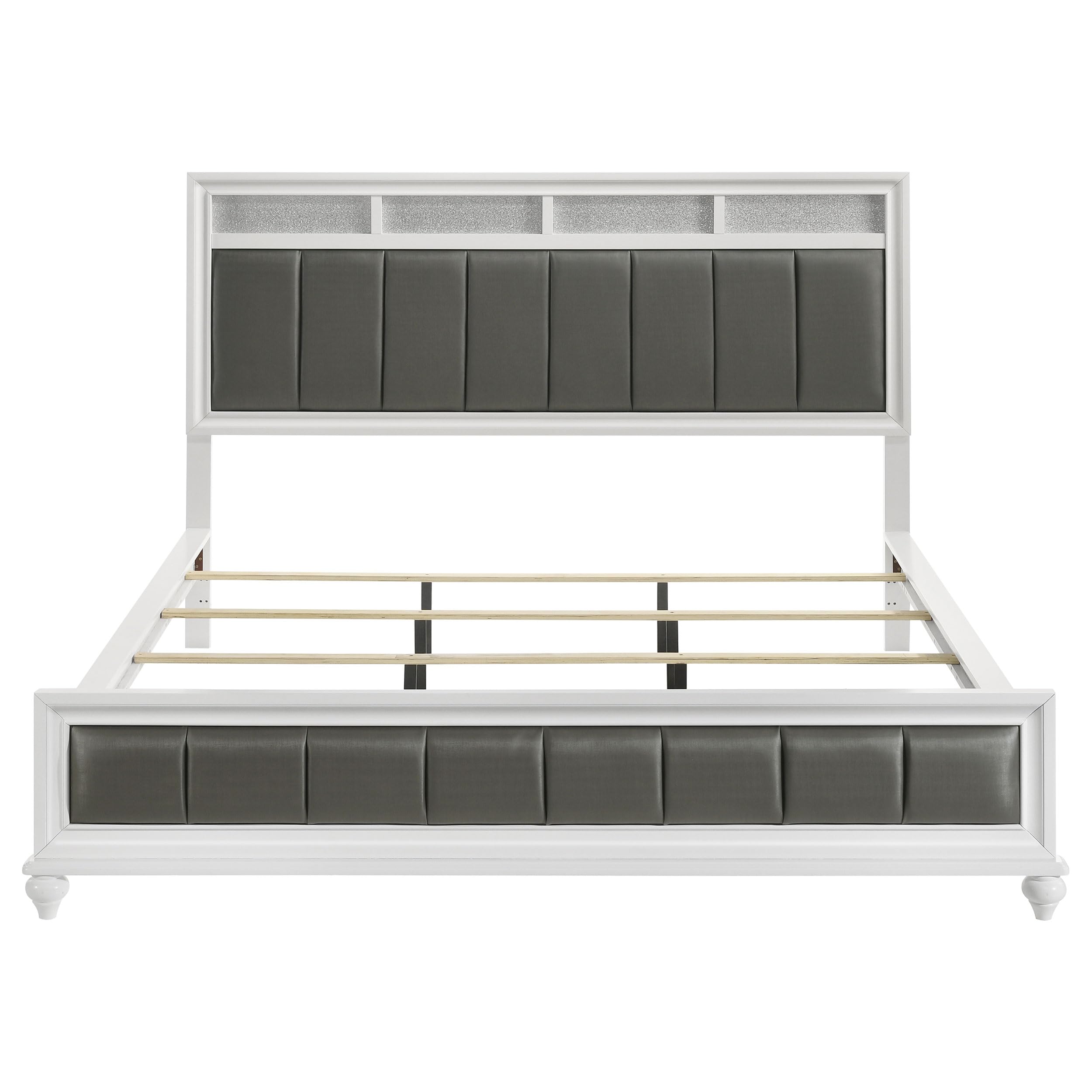 Coaster Home Furnishings Barzini Modern Classic 5-Piece Bedroom Set Leatherette Upholstered California King Size Panel Bed Frame 56-inch Headboard White 205891KW-S5