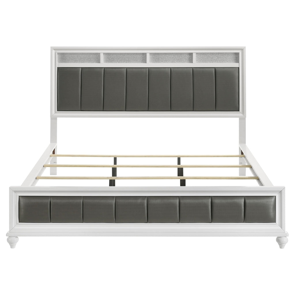 Coaster Home Furnishings Barzini Modern Classic 4-Piece Bedroom Set Leatherette Upholstered California King Size Panel Bed Frame 56-inch Headboard White 205891KW-S4
