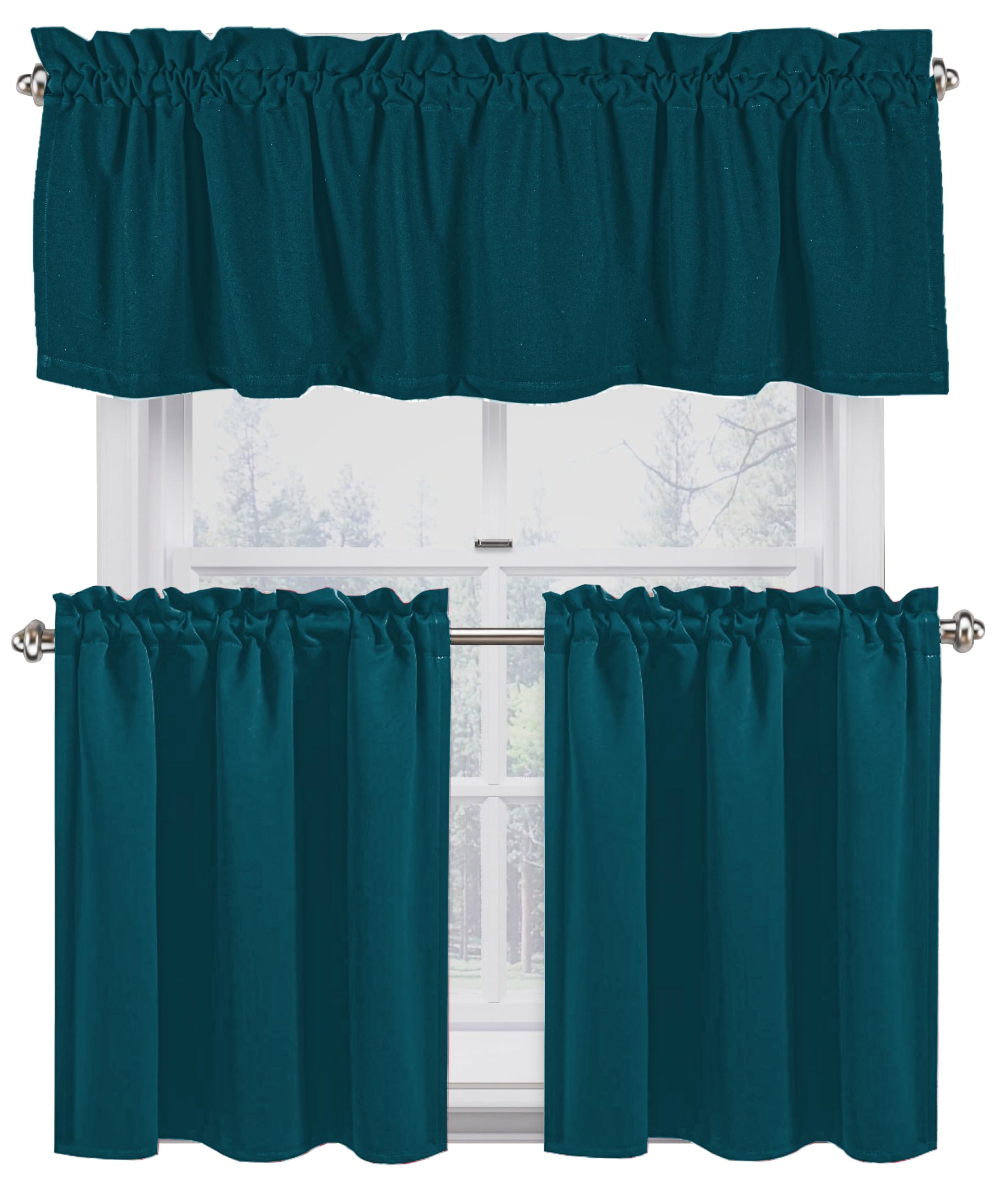 Native Fab 3 Piece Window Curtain Tiers 26x36 and Valance 54x18 Set - Rod Pocket - Semi Sheer - Short Curtain for Kitchen, Cafe,