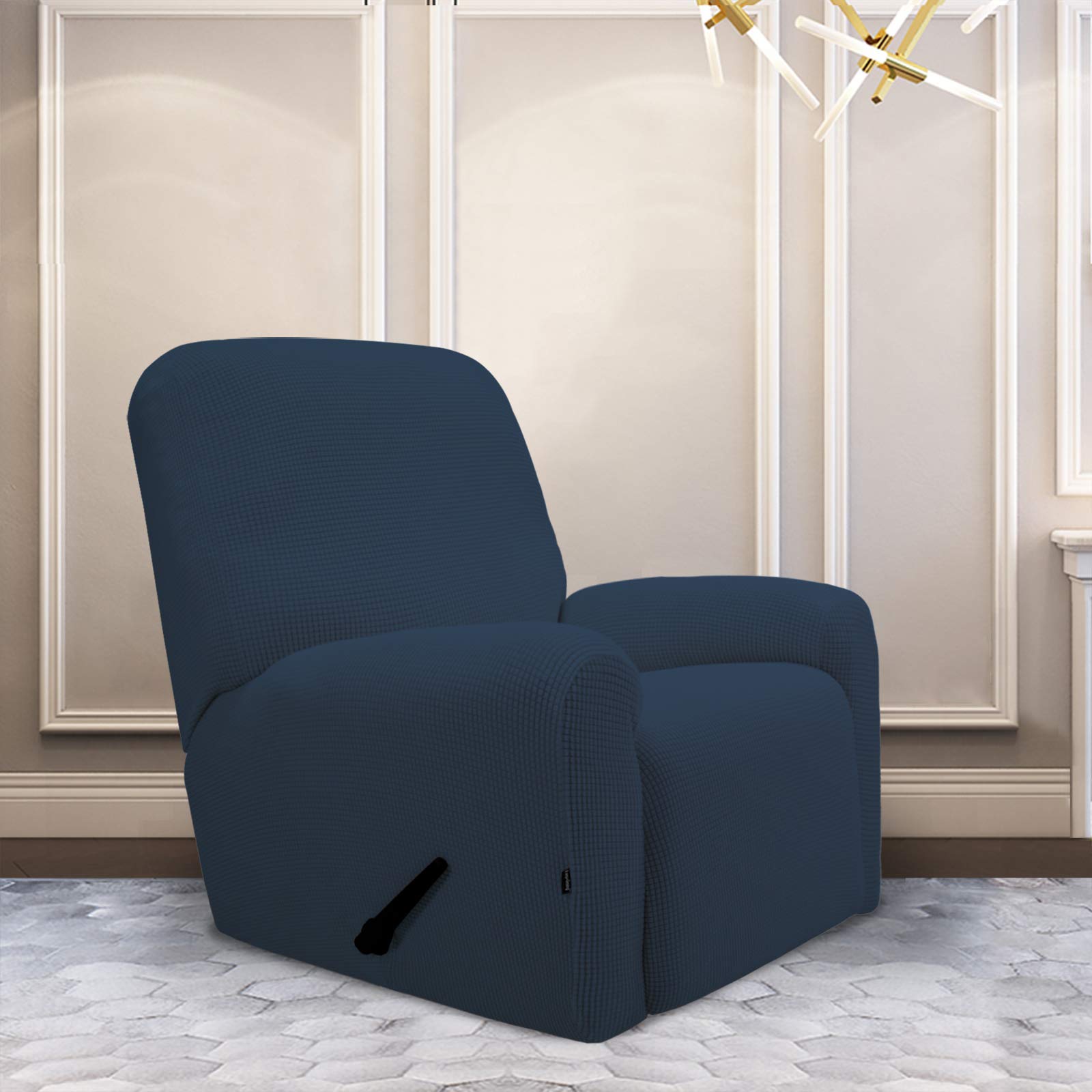 Purefit Stretch Recliner Sofa Slipcover With Pocket – Spandex Jacquard Non Slip Soft Couch Sofa Cover, Washable Furniture Protector With Elastic Bottom For Kids (Recliner, Dark Blue)