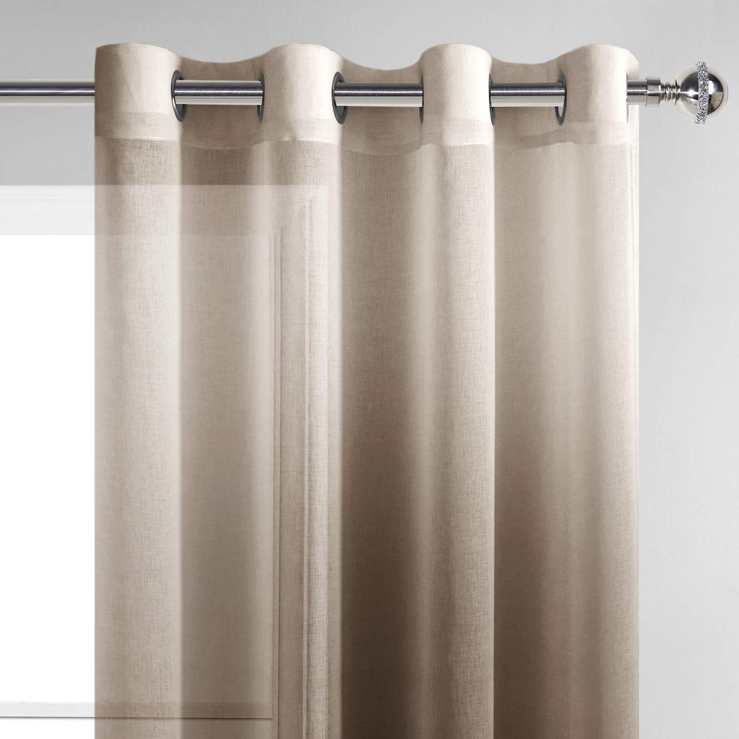 Dwcn Ombre Sheer Curtains - Faux Linen Gradient Grommet Top Semi Voile Drapes For Bedroom And Living Room, Set Of 2 Window Curta