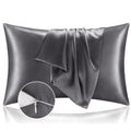 Bedelite Satin Pillowcase With Zipper 2 Pack, Dark Grey Pillow Cases Standard Size, Super Soft And Cooling Similar To Silk Pillo