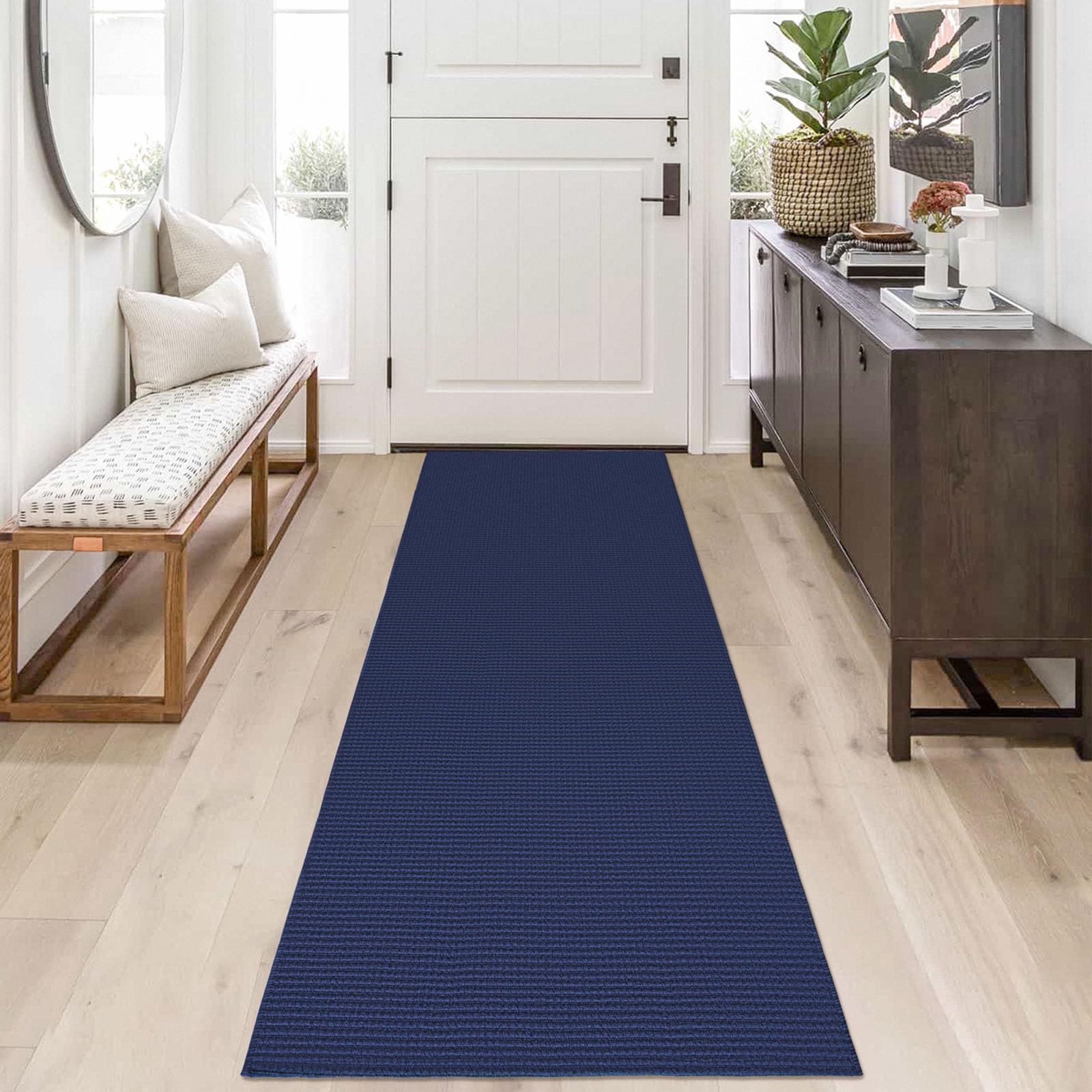 EARTHALL Boho Runner Rug 2x8 Ft Washable Runners for Hallways Cotton Rubber Backed Kitchen Runner Braided Indoor Floor Carpet Ru