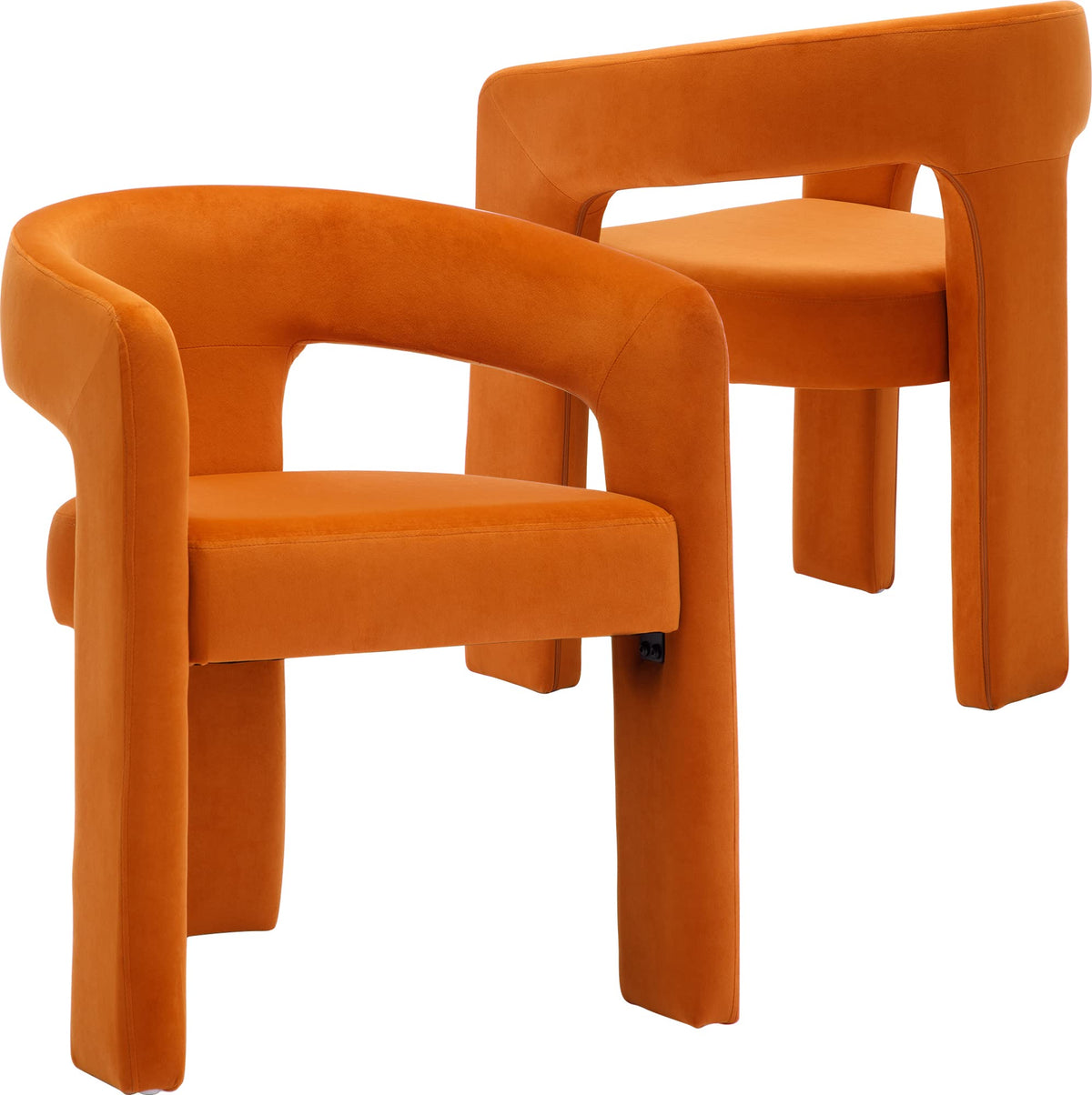 Modern Dining Chair Set Of 2, Velvet Upholstered Barrel Kitchen Chair, Round Dining Chairs With Wooden Legs, Assembled Accent Ar