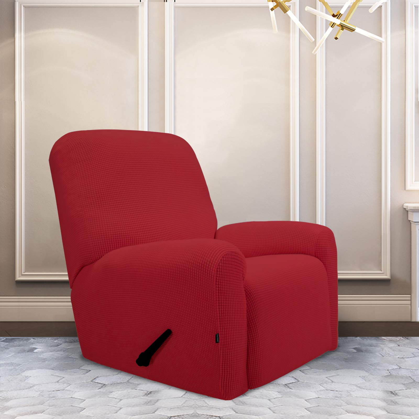 Purefit Stretch Recliner Sofa Slipcover With Pocket - Spandex Jacquard Non Slip Soft Couch Sofa Cover, Washable Furniture Protector With Elastic Bottom For Kids (Recliner, Red)