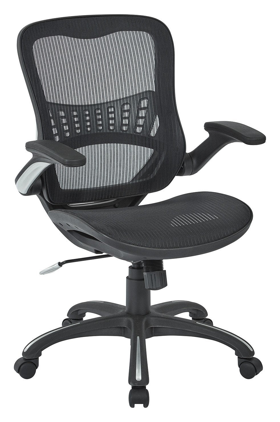 Office Star Ventilated Manager's Office Desk Chair with Breathable Mesh Seat and Back, Black Base, Black