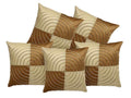 Msenterprises Round Striped Dupion Silk Cushion Covers | Gold | 16 X 16 Inch (40X40 Cm) | Set Of 5