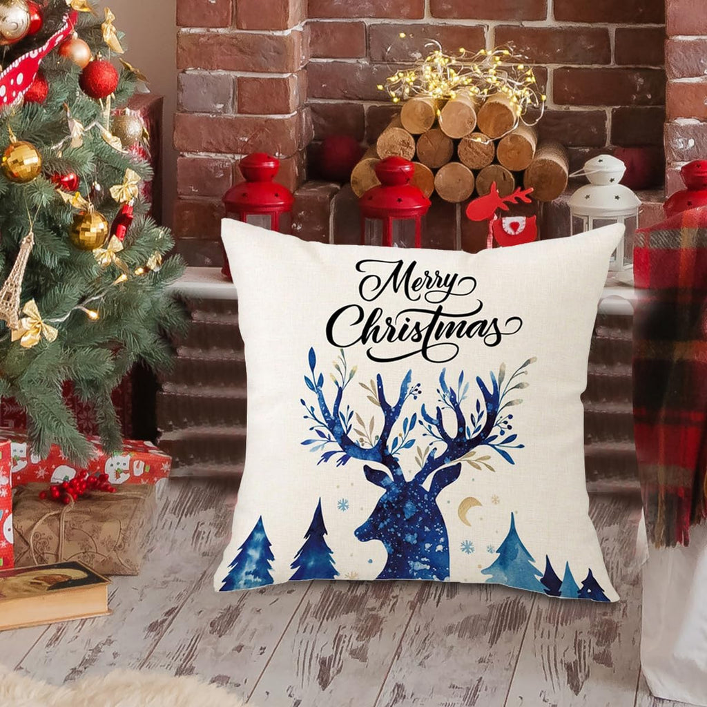 Mfgneh Merry Christmas Pillow Covers 18X18 Inch Winter Holiday Christmas Deer Decor Throw Pillows Christmas Decorations For Sofa