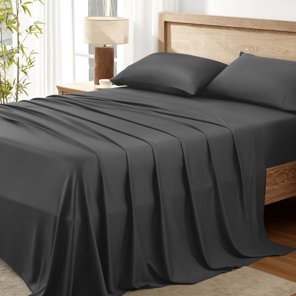 Andency Dark Grey Queen Sheets Set, 100% Viscose Derived From Bamboo, Cooling Bed Sheets Queen Size, Deep Pocket Up To 16', Silky Soft Sheets, Hotel Luxury Breathable Bedding Sheets & Pillowcases…